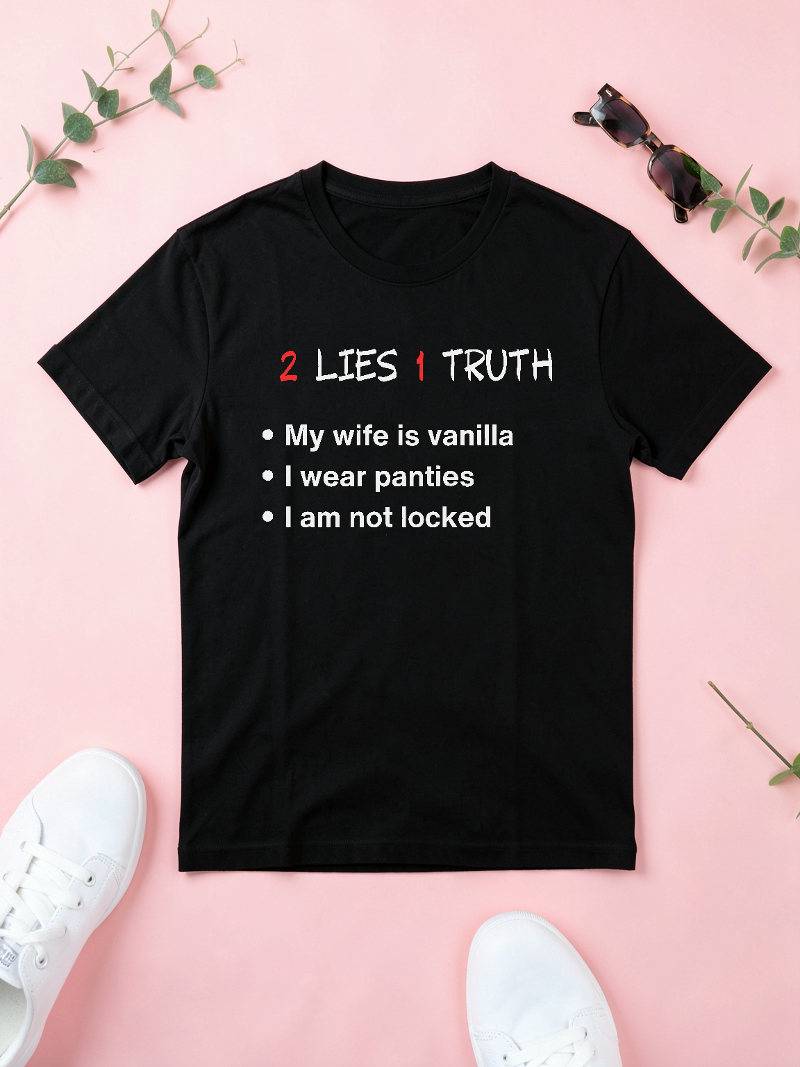 2 Lies, 1 Truth — styled flat lay [kk-ai-shoot]