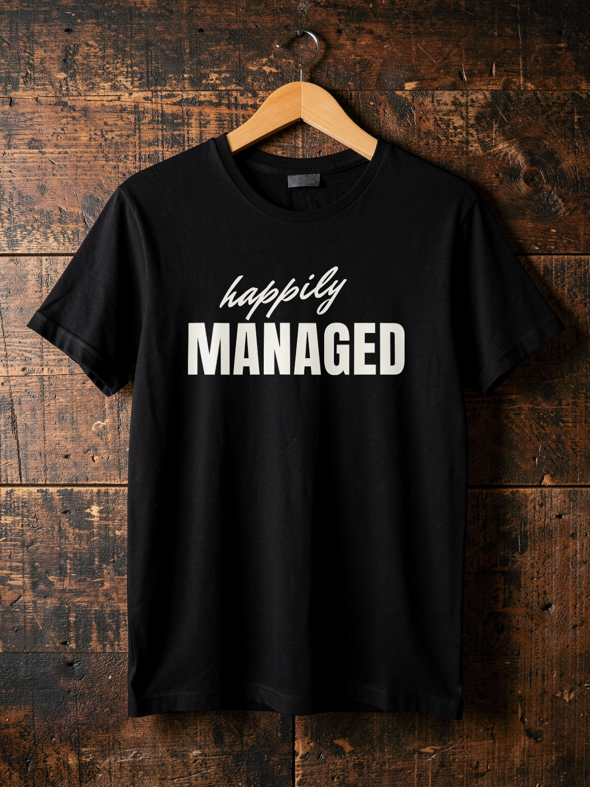 Happily Managed — on hanger [kk-ai-shoot]