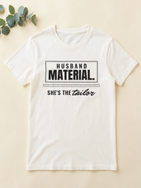 Husband Material. She's the Tailor. — flat lay [kk-ai-shoot]