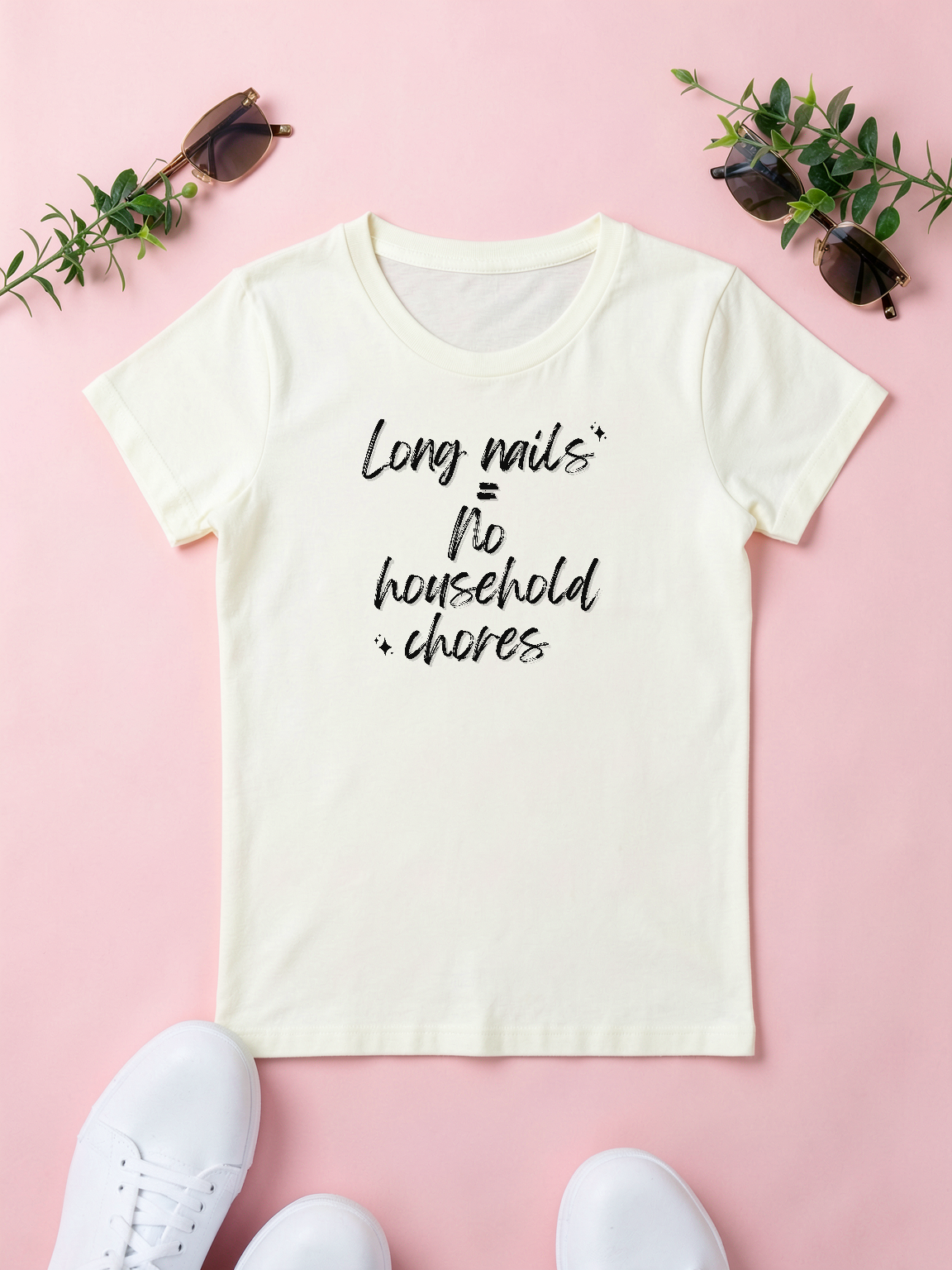 Long Nails = No Household Chores — styled flat lay [kk-ai-shoot]