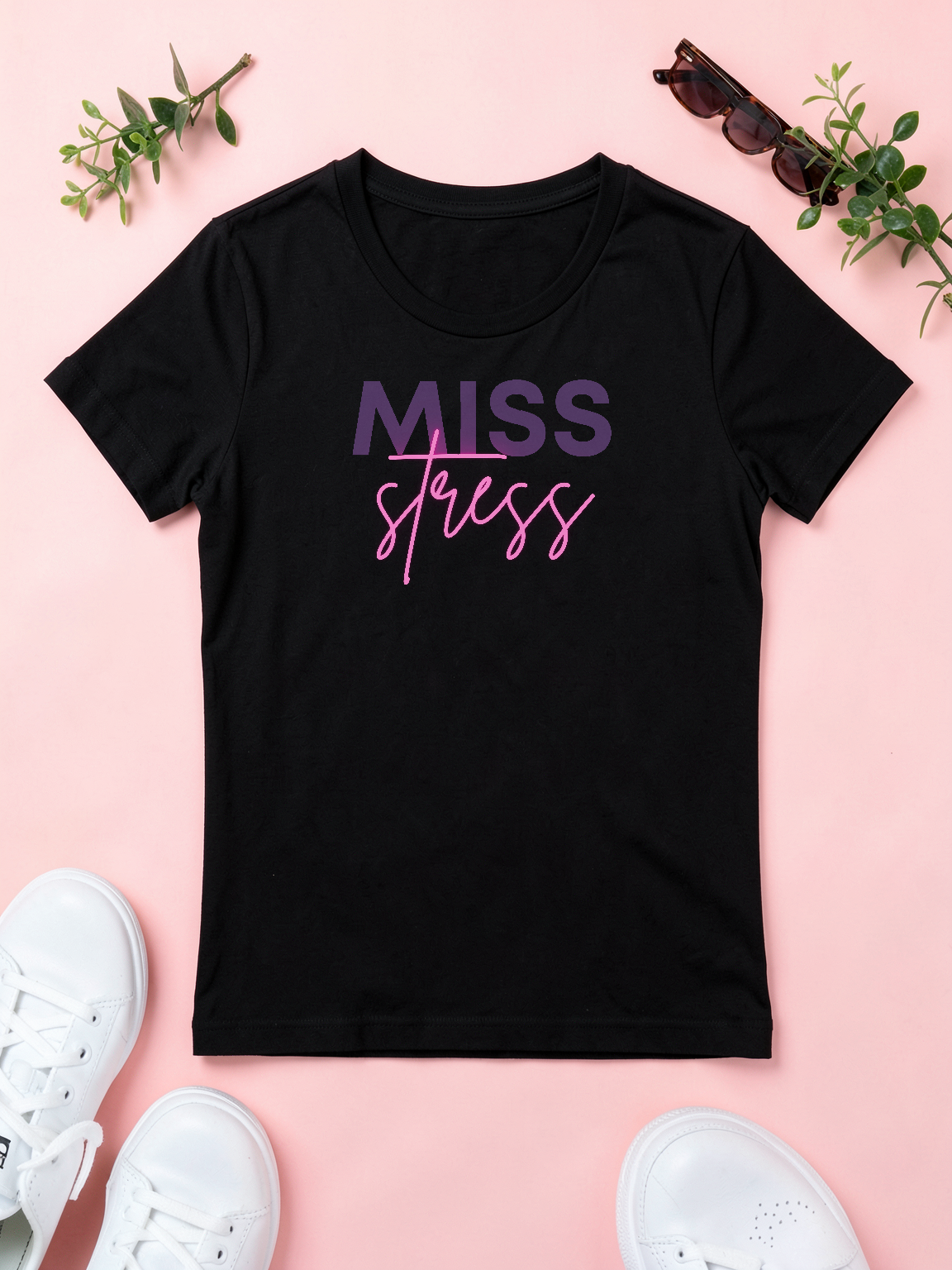 Miss Stress — styled flat lay [kk-ai-shoot]