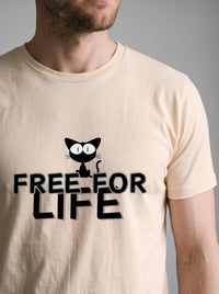 Free For Life tee in Soft Cream — angled close-up [kk-studio]