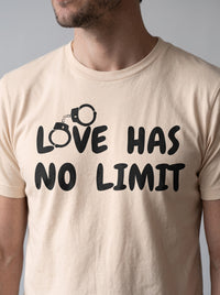 Love Has No Limit (His) tee in Soft Cream — angled close-up [kk-studio]