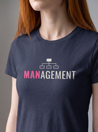 Management tee in Navy — angled close-up [kk-studio]
