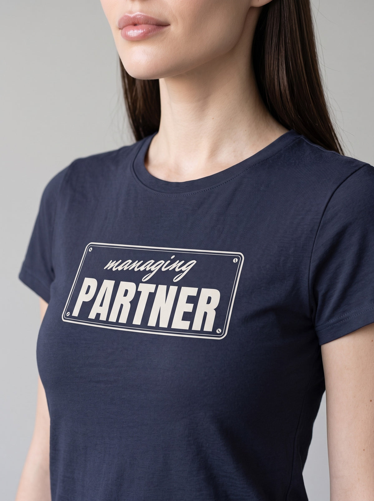 Managing Partner tee in Navy — angled close-up [kk-studio]