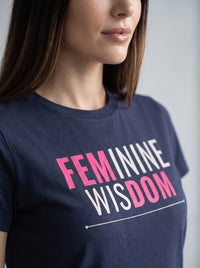 Feminine Wisdom tee in Navy — angled close-up [kk-studio]