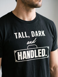 Tall, Dark and Handled tee in Black — angled close-up [kk-studio]