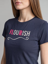 Flourish tee in Navy — angled close-up [kk-studio]
