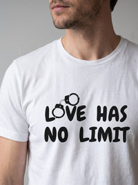 Love Has No Limit (His) tee in White — angled close-up [kk-studio]