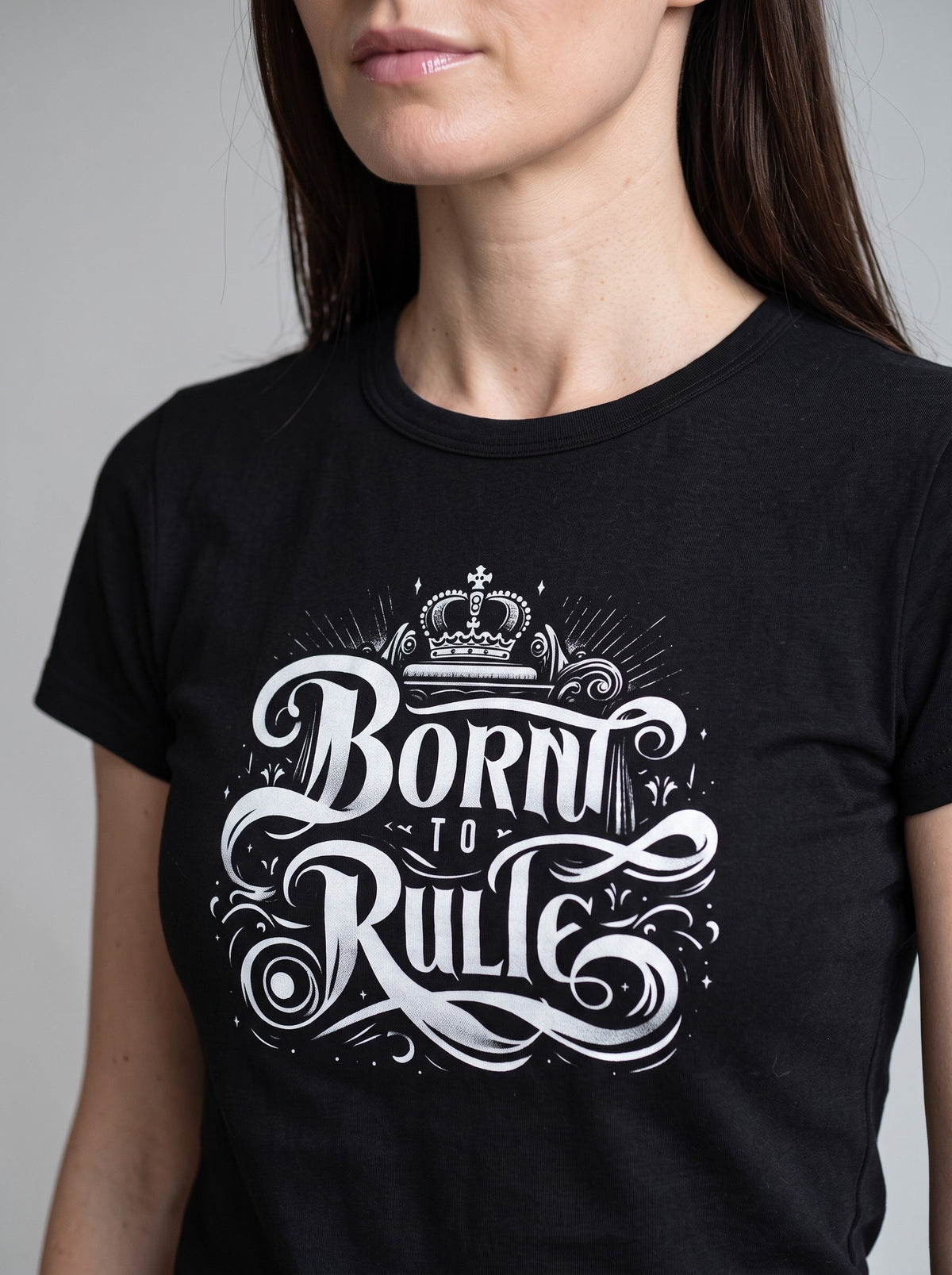 Born to Rule tee in Black — angled close-up [kk-studio]