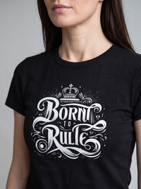 Born to Rule tee in Black — angled close-up [kk-studio]