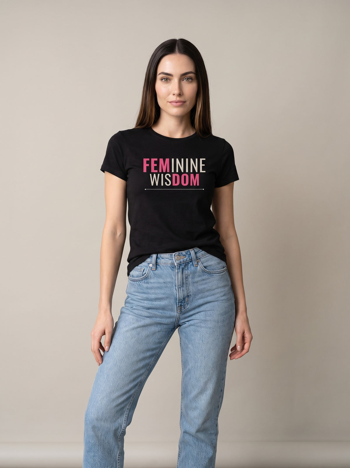 Feminine Wisdom tee in Black — front [kk-studio]