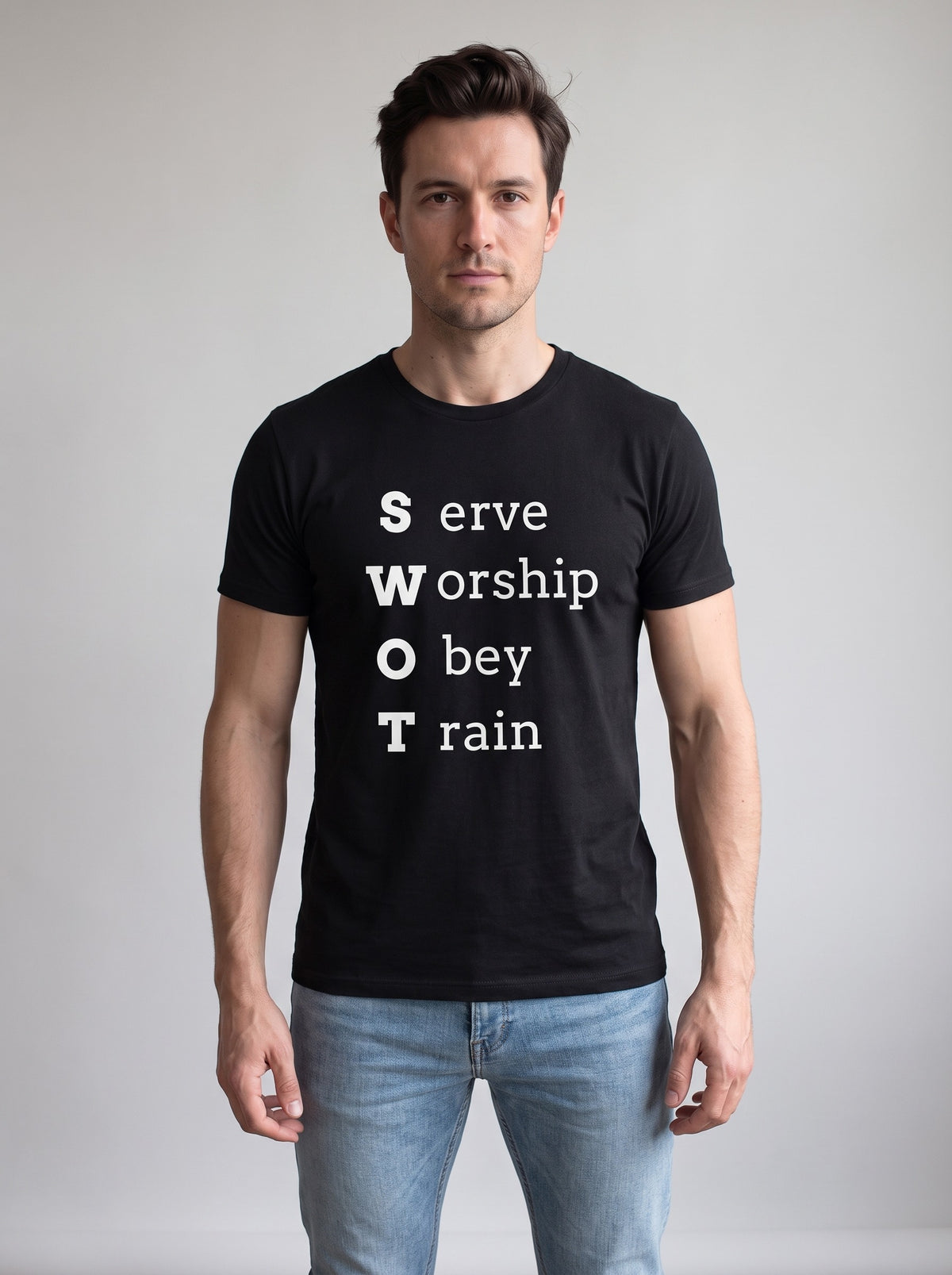 SWOT tee in Black — front [kk-studio]