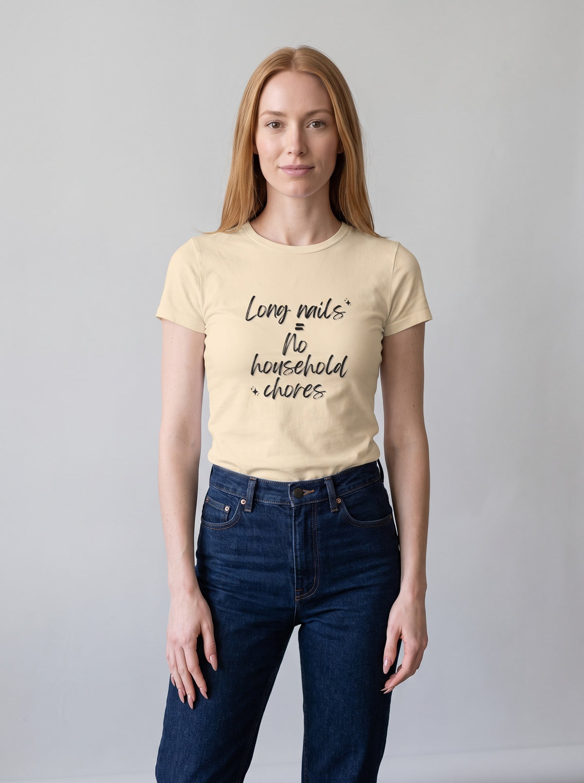 Long Nails = No Household Chores tee in Soft Cream — front [kk-studio]