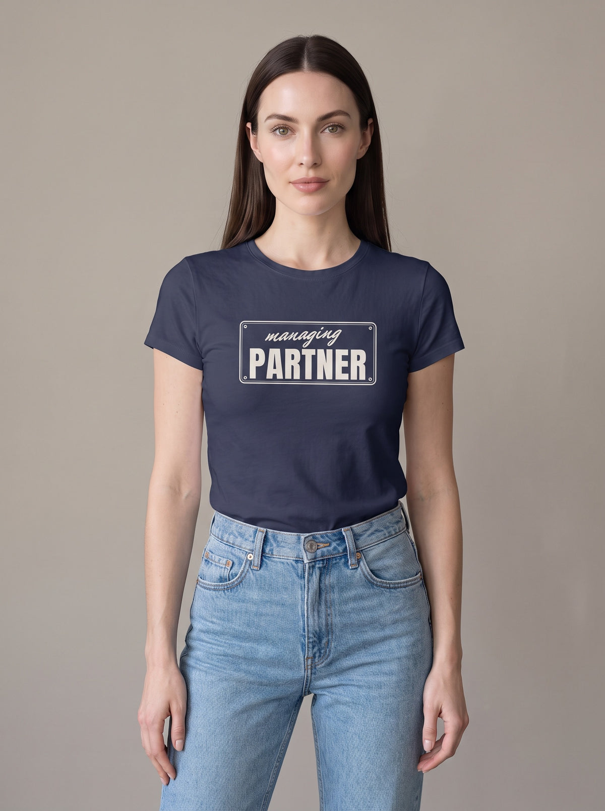 Managing Partner tee in Navy — front [kk-studio]