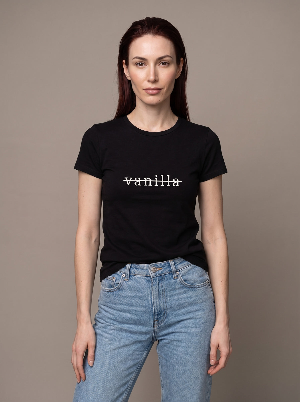 Not Vanilla tee in Black — front [kk-studio]