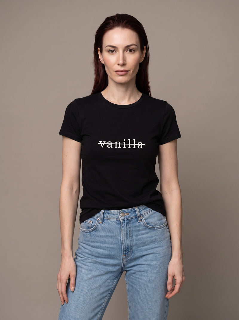 Not Vanilla tee in Black — front [kk-studio]