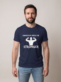 Submission Makes Me Stronger tee in Navy — front [kk-studio]