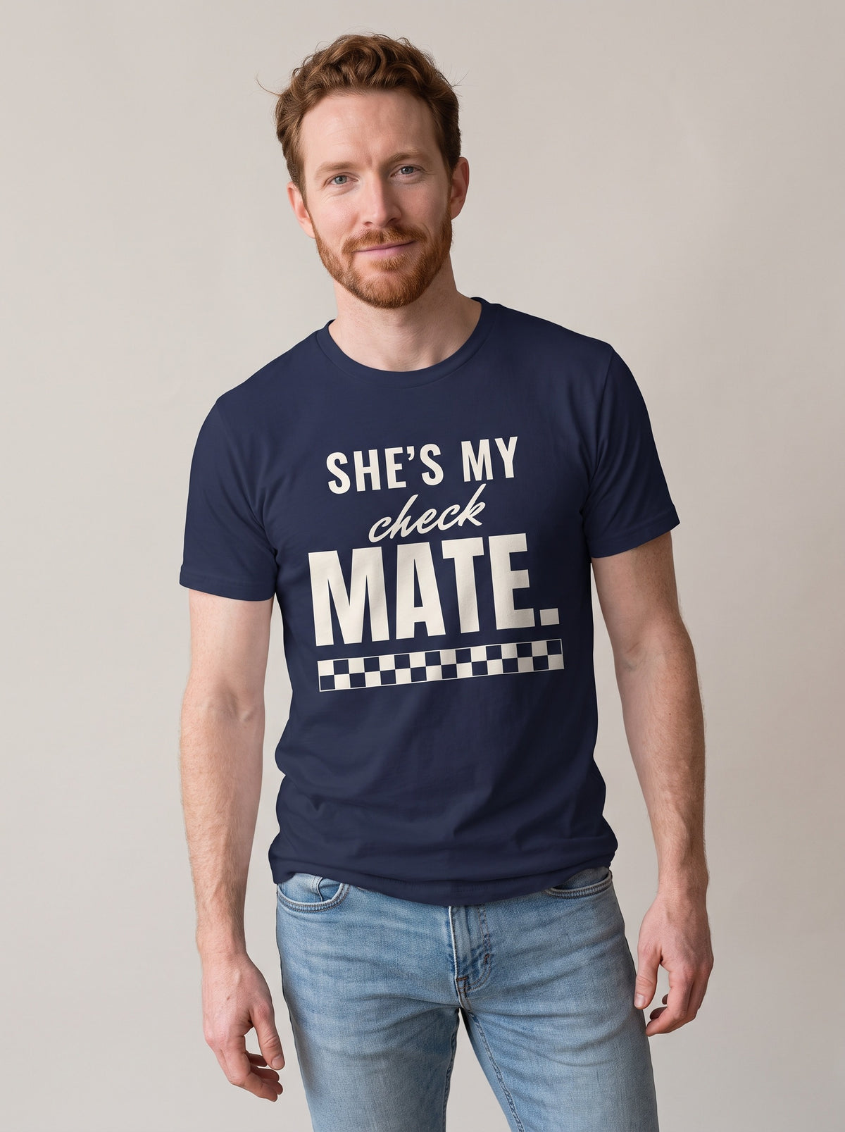 She's My Checkmate tee in Navy — front [kk-studio]