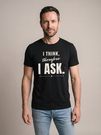 I Think, Therefore I Ask tee in Black — front [kk-studio]