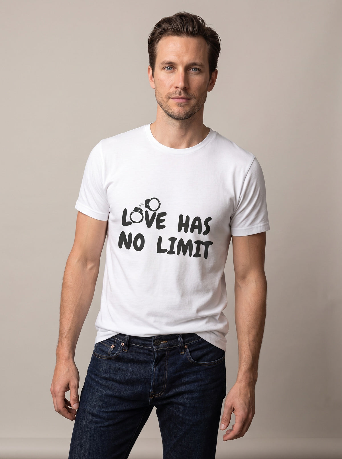 Love Has No Limit (His) tee in White — front [kk-studio]