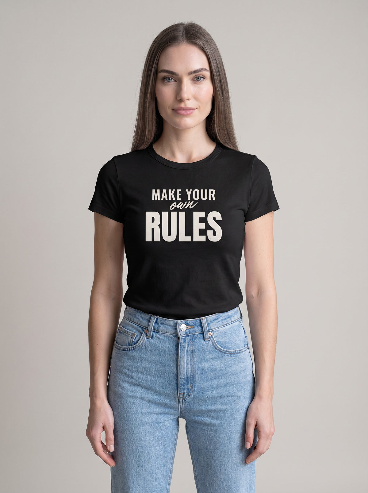Make Your Own Rules tee in Black — front [kk-studio]