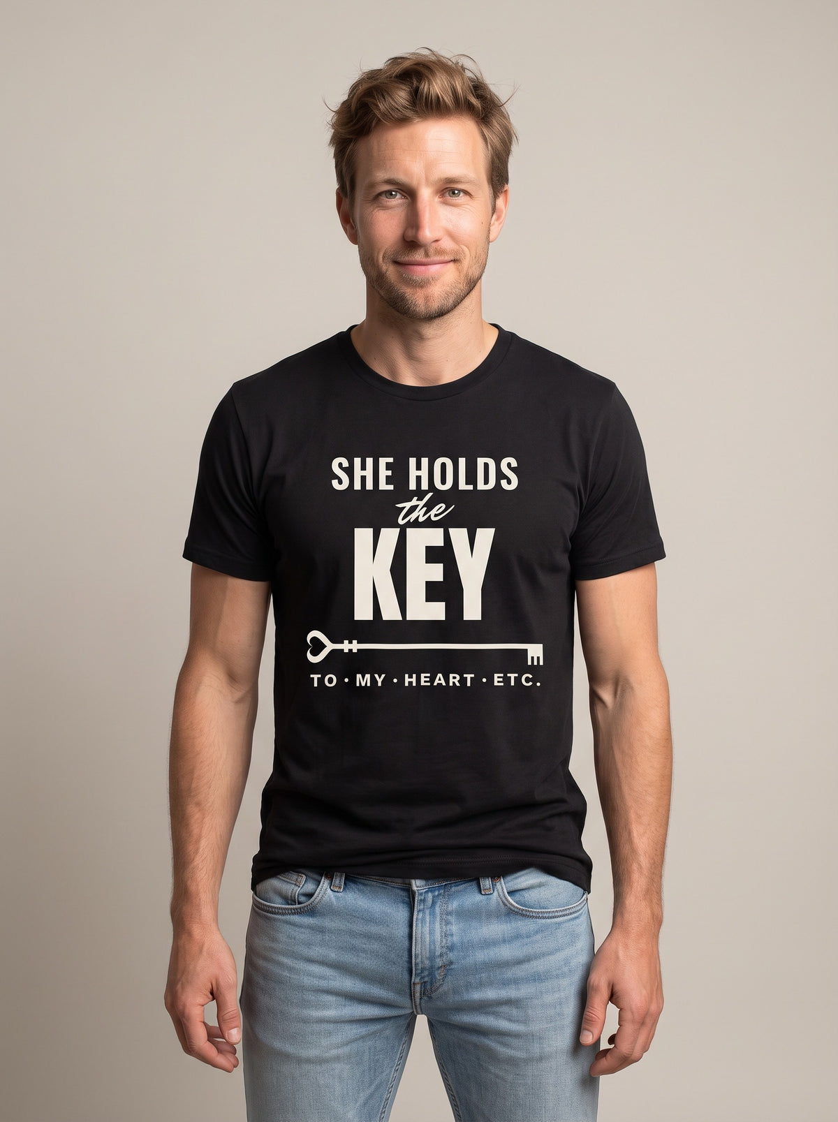 She Holds the Key tee in Black — front [kk-studio]