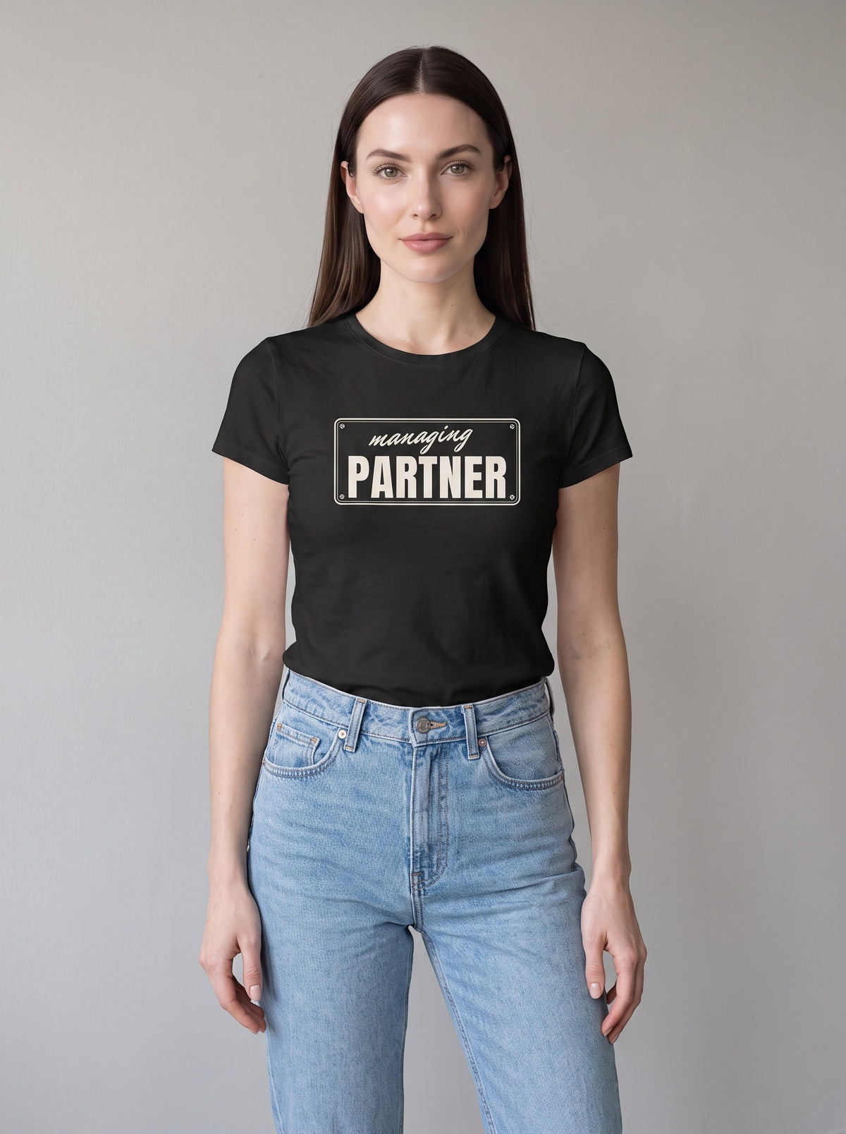 Managing Partner tee in Black — front [kk-studio]