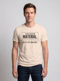 Husband Material. She's the Tailor. tee in Soft Cream — front [kk-studio]