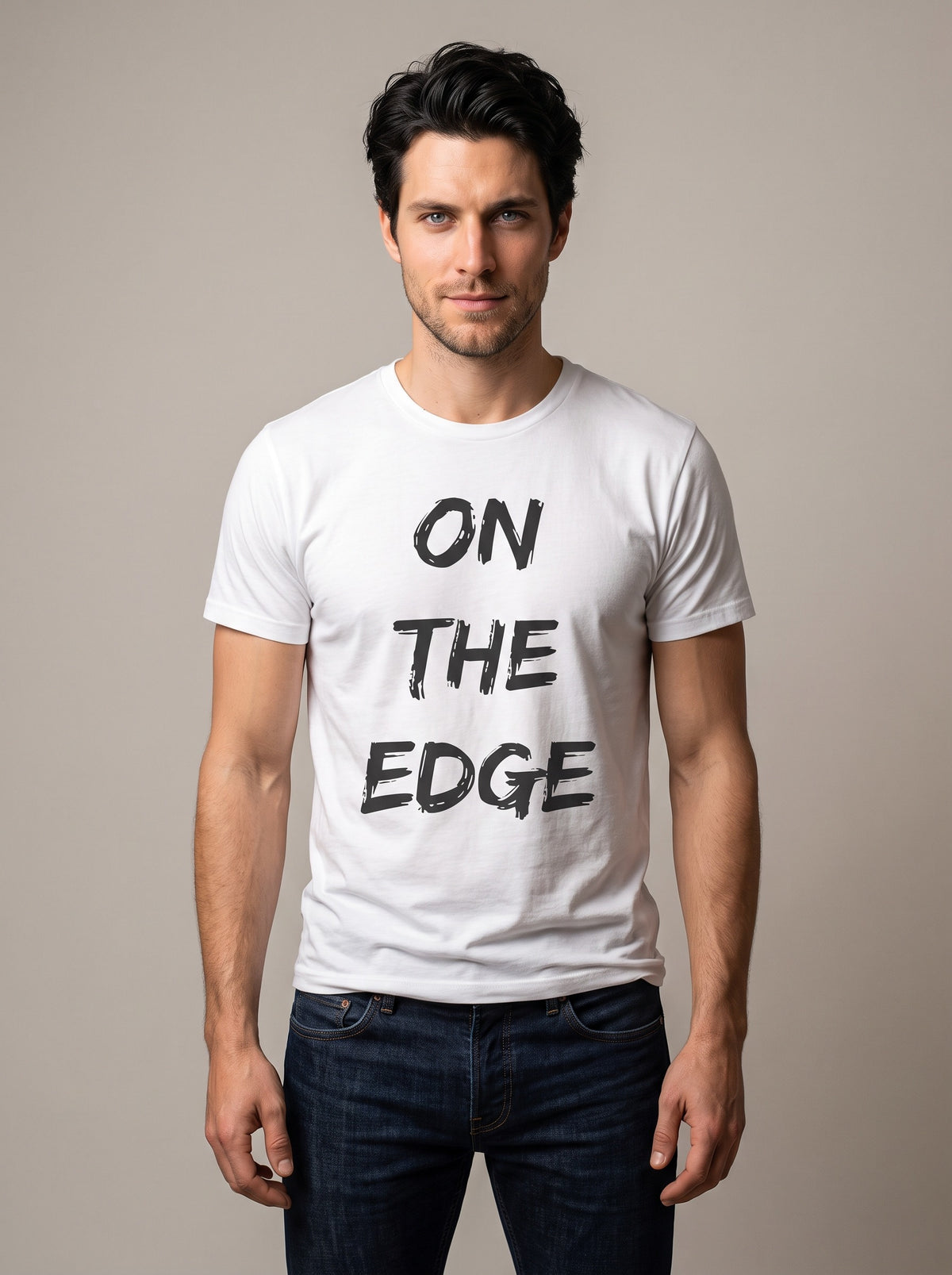 On the Edge tee in White — front [kk-studio]