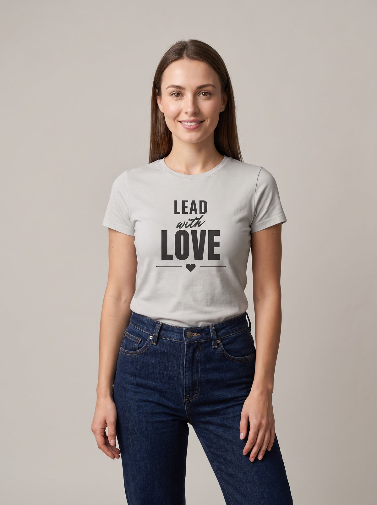 Lead With Love tee in Silver — front [kk-studio]