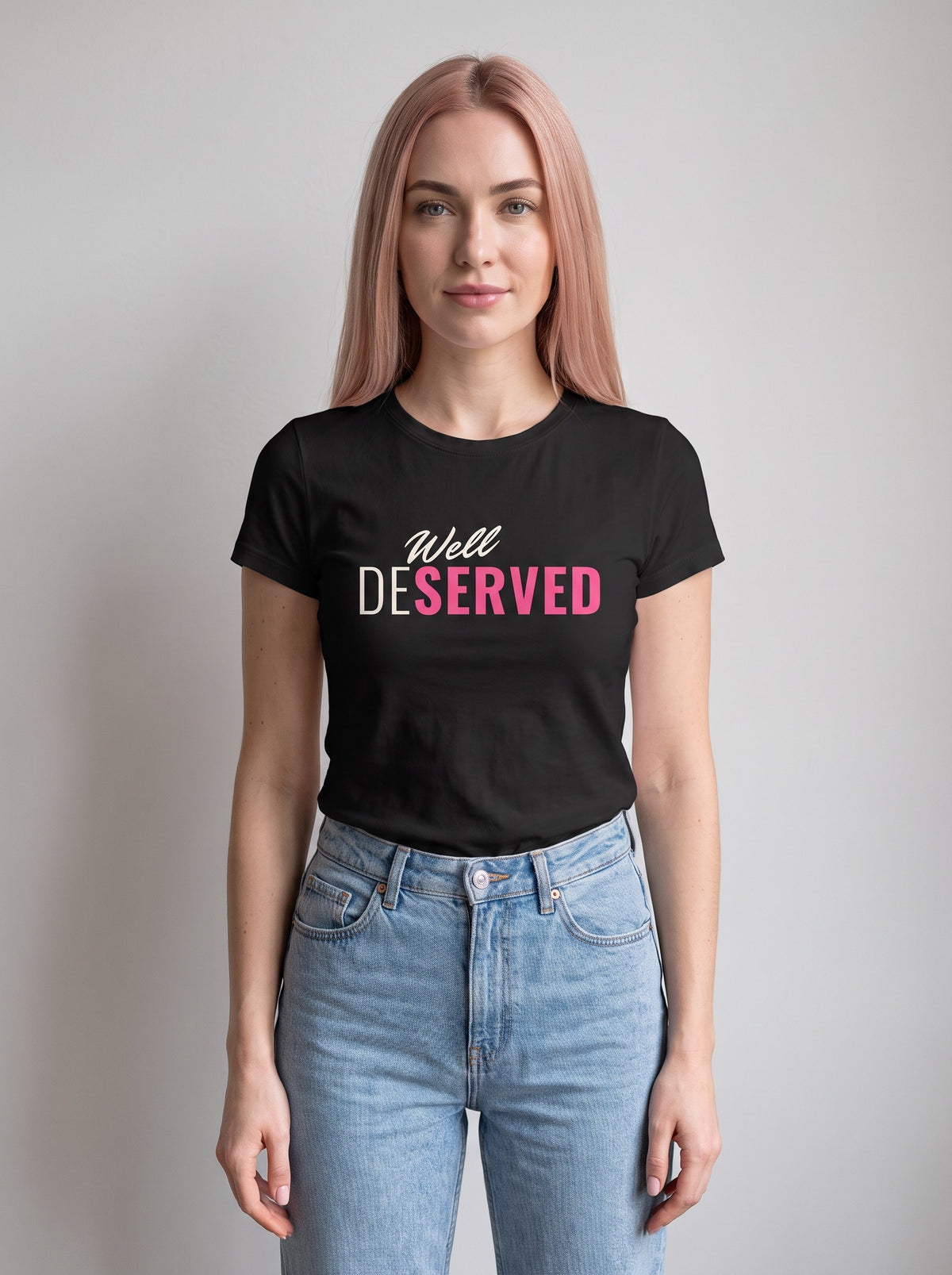 Well Deserved tee in Black — front [kk-studio]