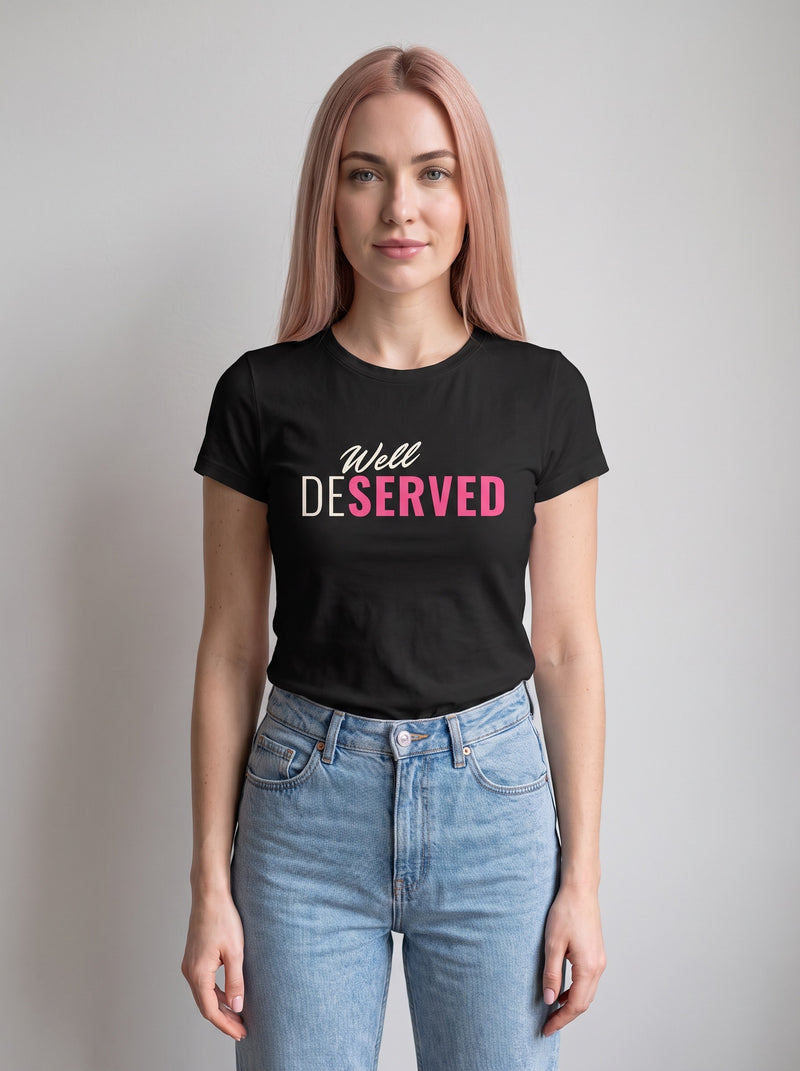 Well Deserved tee in Black — front [kk-studio]