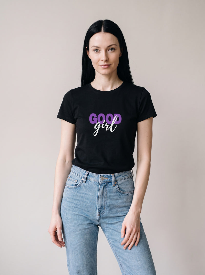 Good Girl tee in Black — front [kk-studio]