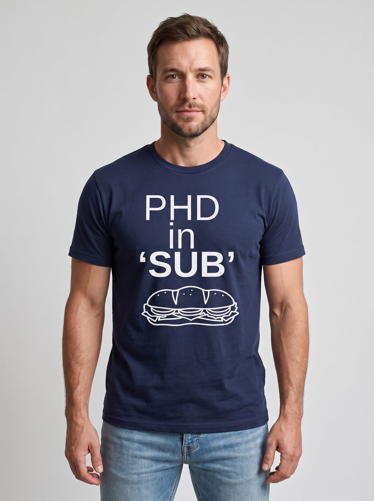 PhD in Sub tee in Navy — front [kk-studio]