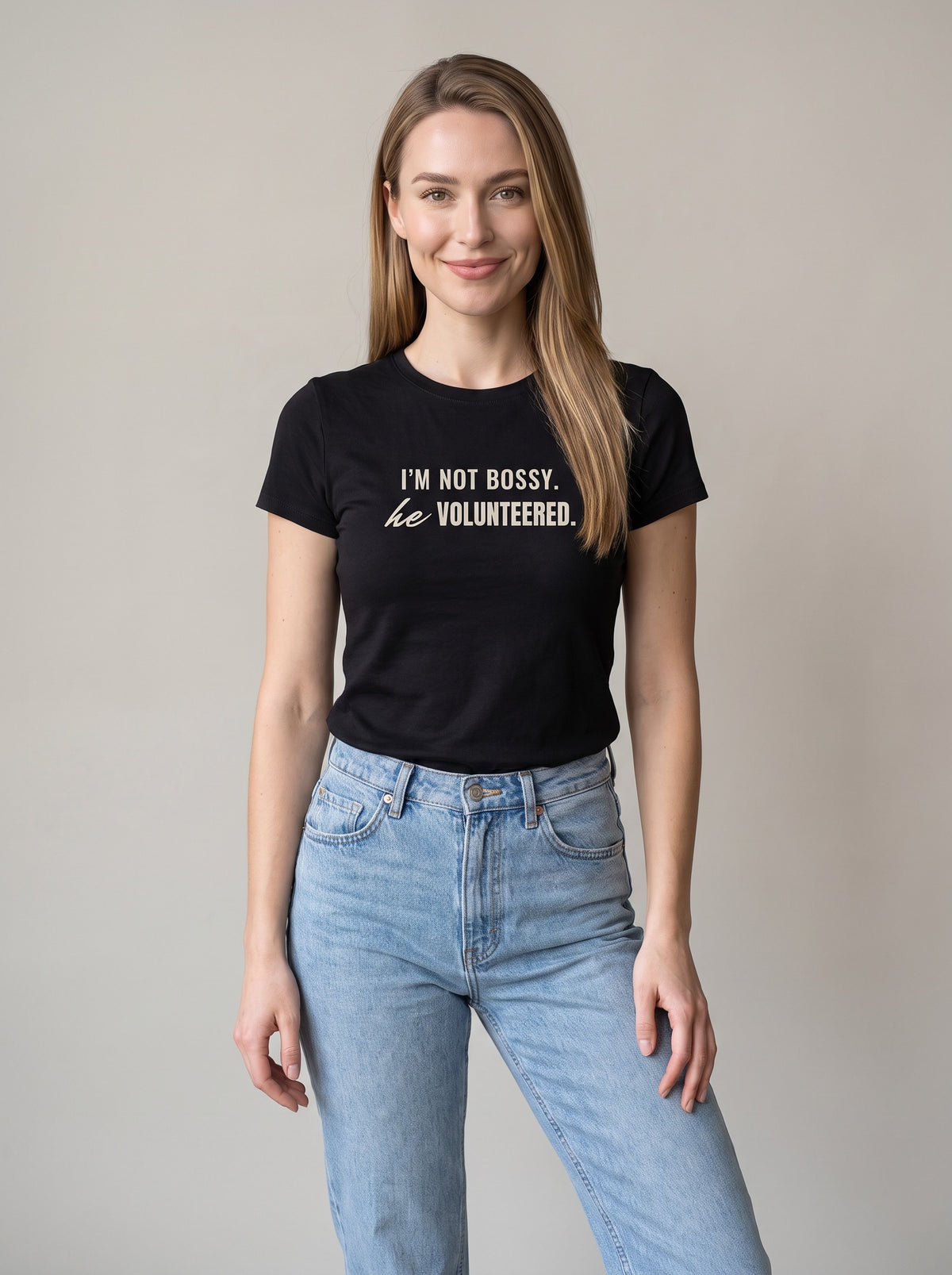 I'm Not Bossy. He Volunteered. tee in Black — front [kk-studio]
