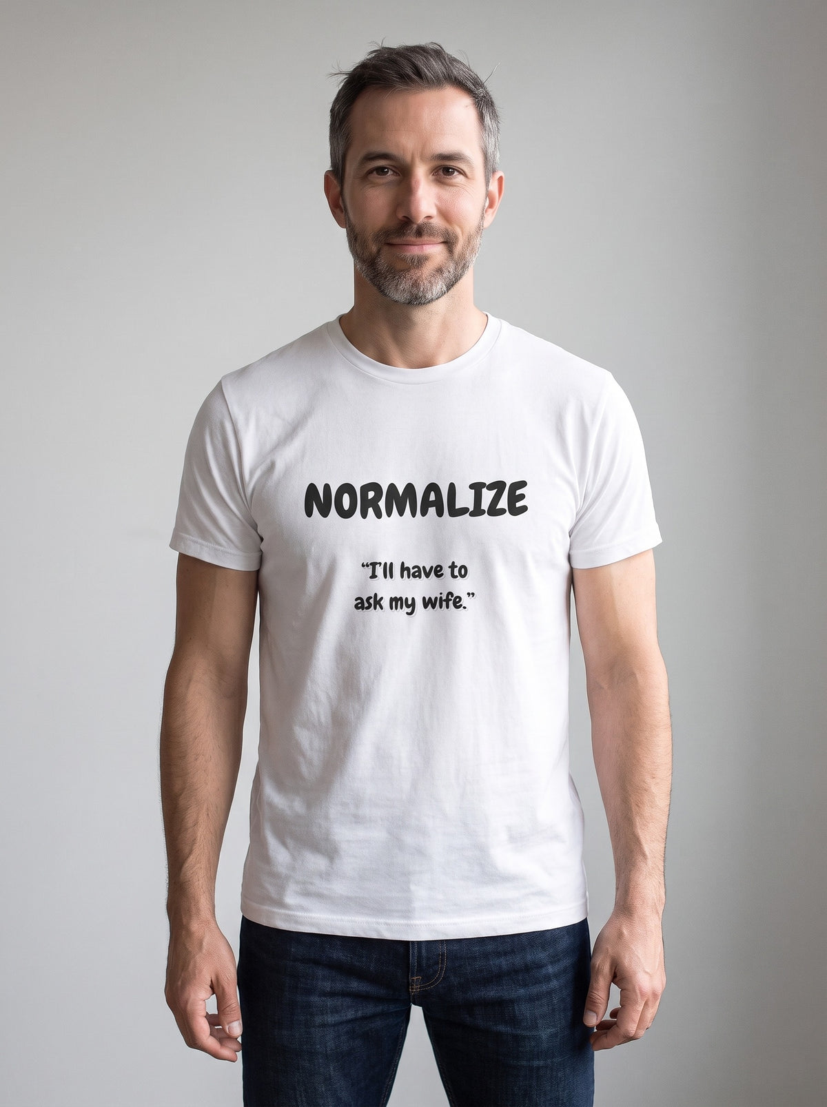 I'll Have to Ask My Wife tee in White — front [kk-studio]