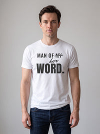 Man of Her Word tee in White — front [kk-studio]