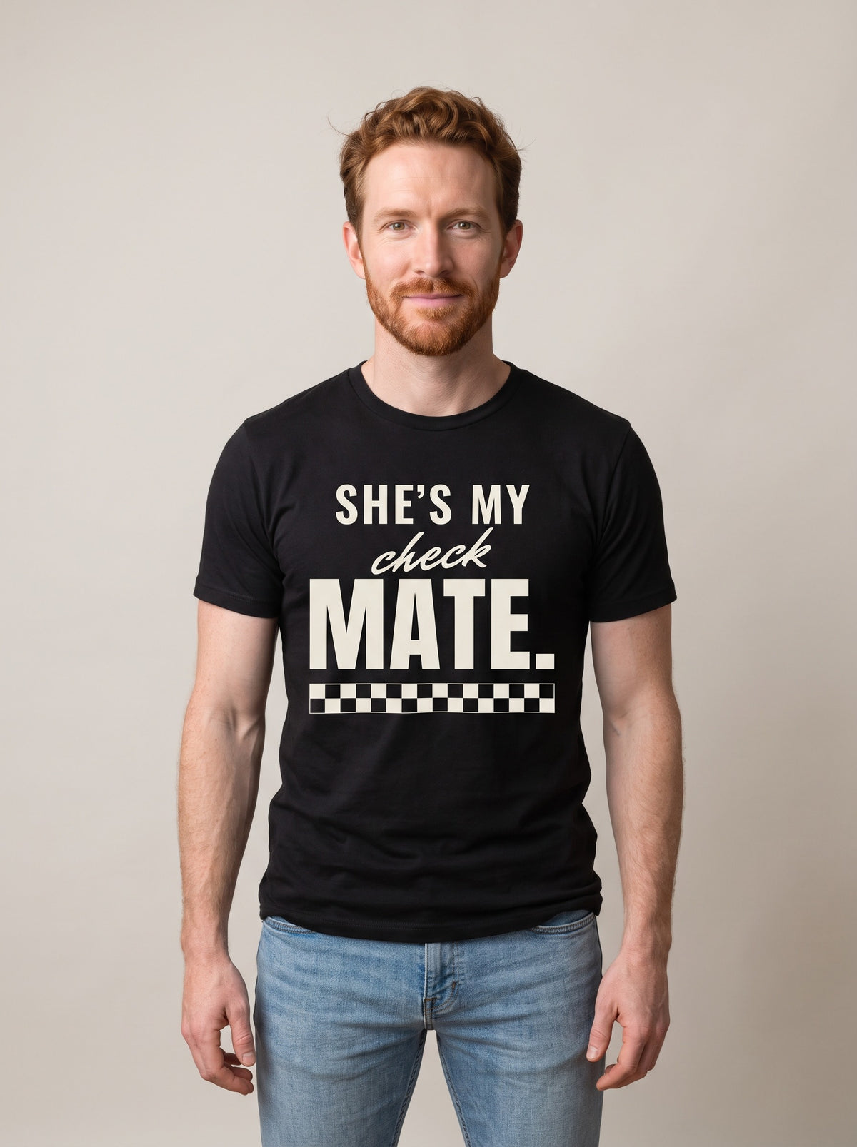 She's My Checkmate tee in Black — front [kk-studio]