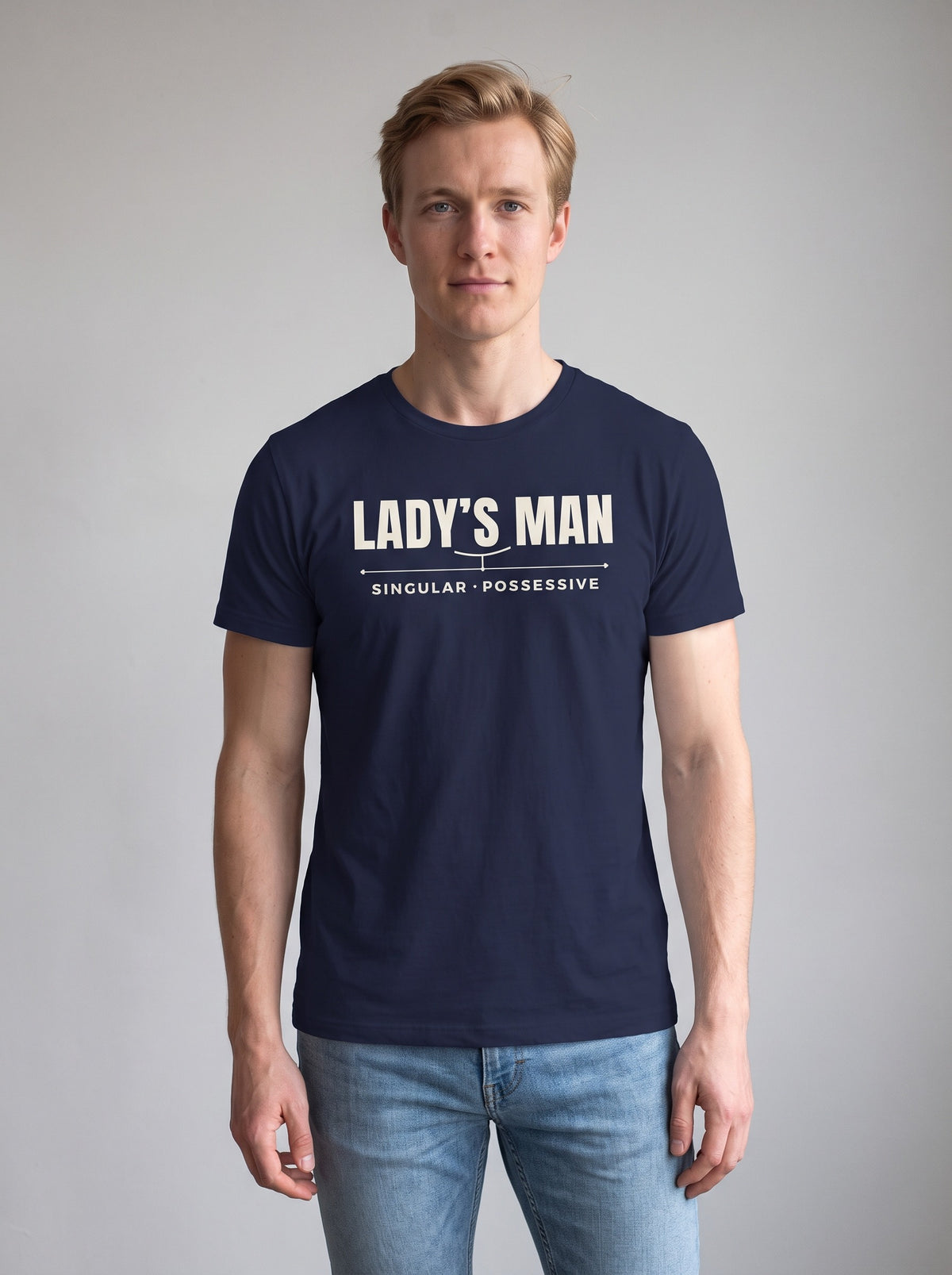 Lady's Man tee in Navy — front [kk-studio]