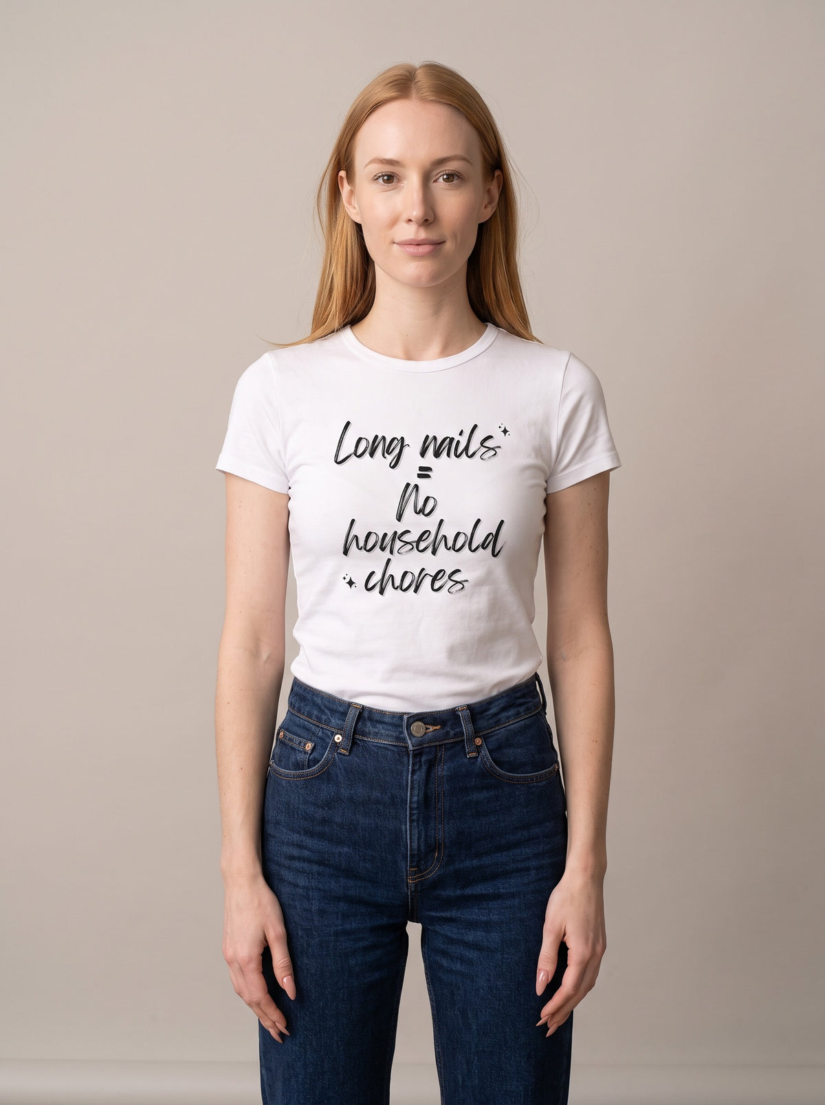 Long Nails = No Household Chores tee in White — front [kk-studio]