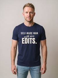 Self-Made Man With Her Edits tee in Navy — front [kk-studio]