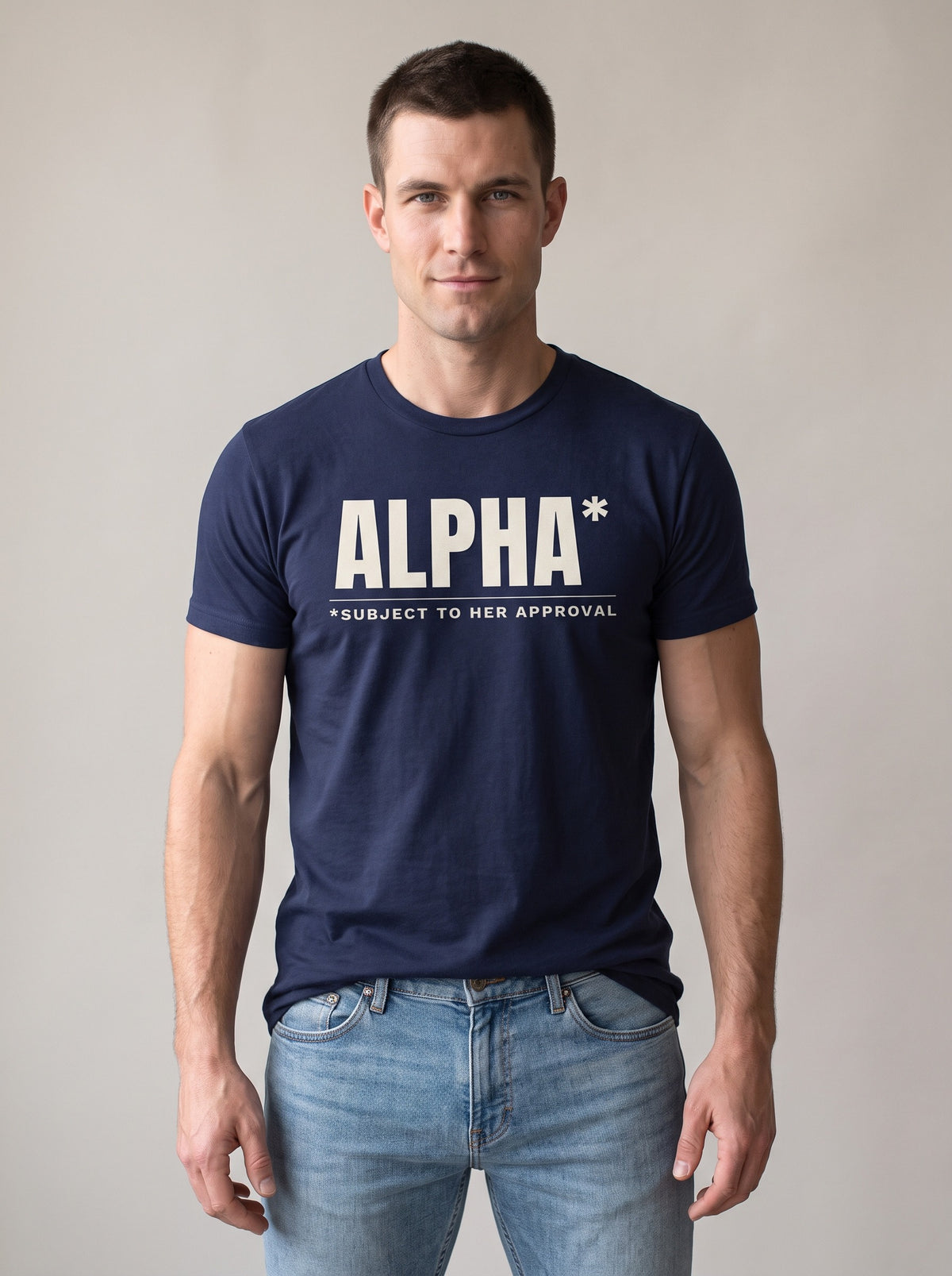 Alpha* (Subject to Her Approval) tee in Navy — front [kk-studio]