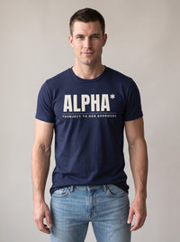 Alpha* (Subject to Her Approval) tee in Navy — front [kk-studio]