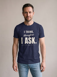 I Think, Therefore I Ask tee in Navy — front [kk-studio]