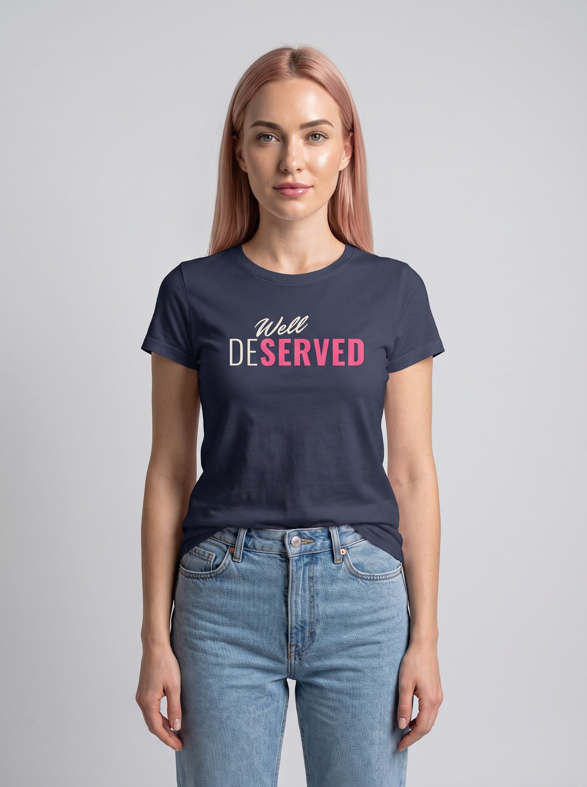 Well Deserved tee in Navy — front [kk-studio]