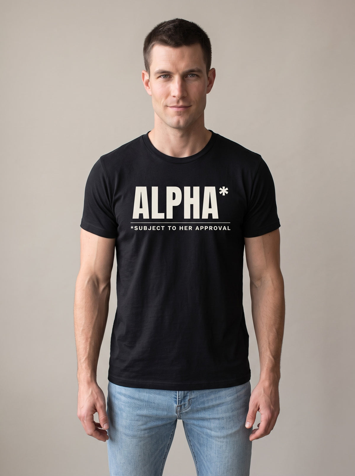 Alpha* (Subject to Her Approval) tee in Black — front [kk-studio]