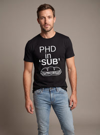 PhD in Sub tee in Black — front [kk-studio]