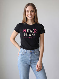 Flower Power tee in Black — front [kk-studio]
