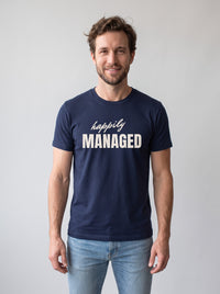 Happily Managed tee in Navy — front [kk-studio]